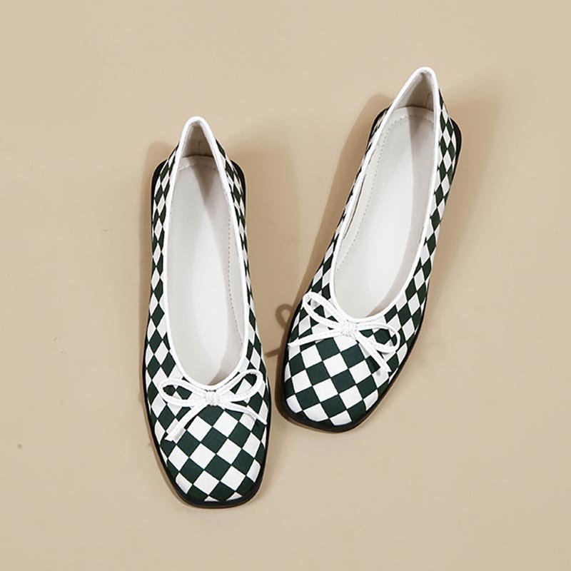 Women Bow Checkerboard Single Shoes - Image 4