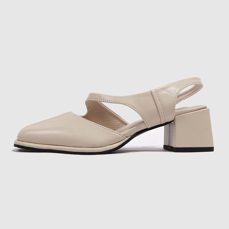 Women Chunky Heel Simple Cutout Single Shoes - Image 3
