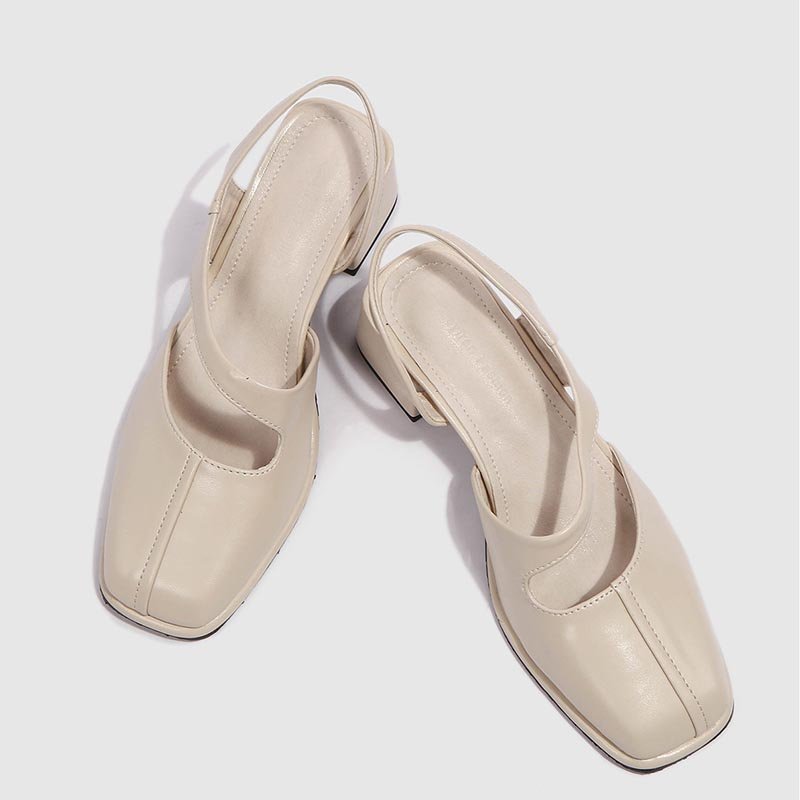 Women Chunky Heel Simple Cutout Single Shoes - Image 4