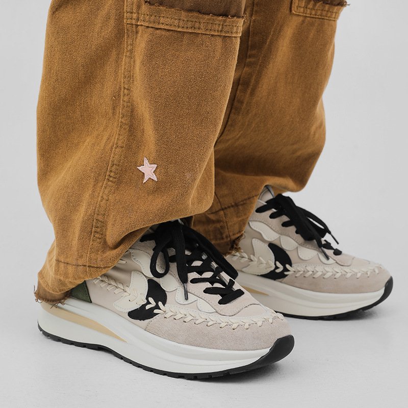Lace-up Platform Casual Shoes Beige - Image 3