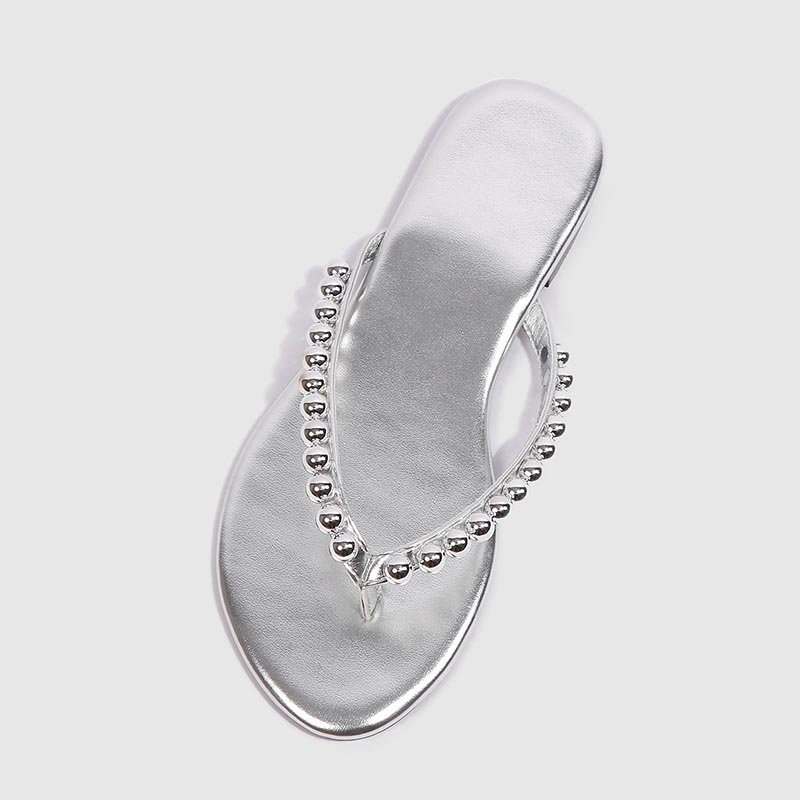 Women Pearl Flip Flops Silver - Image 3