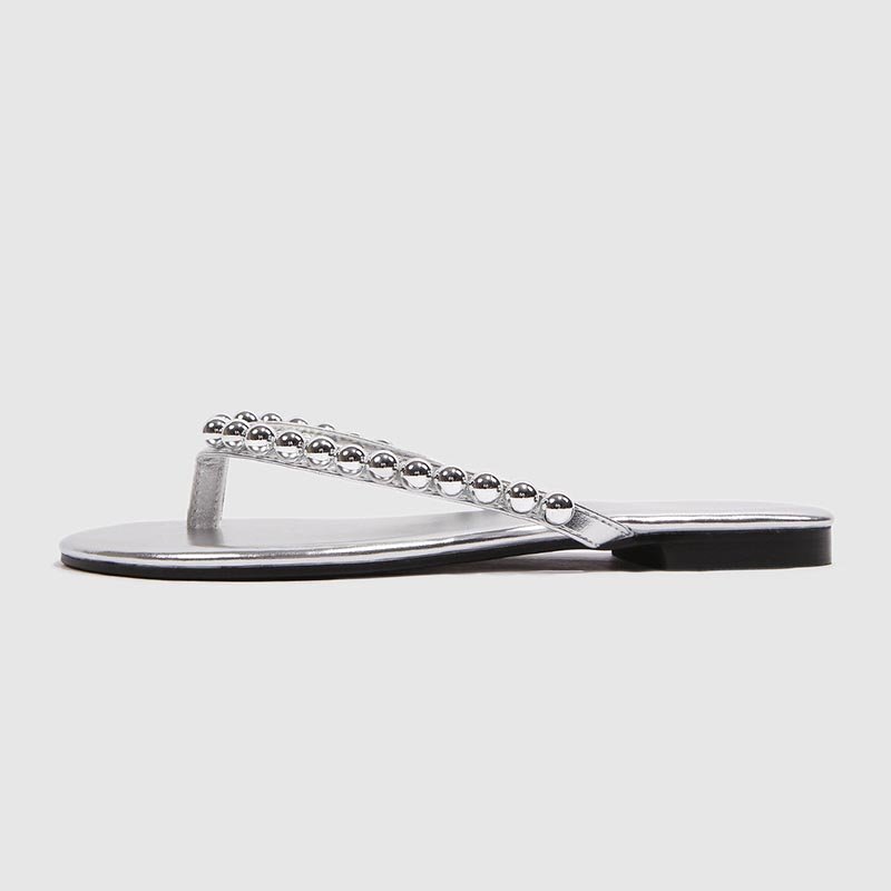 Women Pearl Flip Flops Silver - Image 4