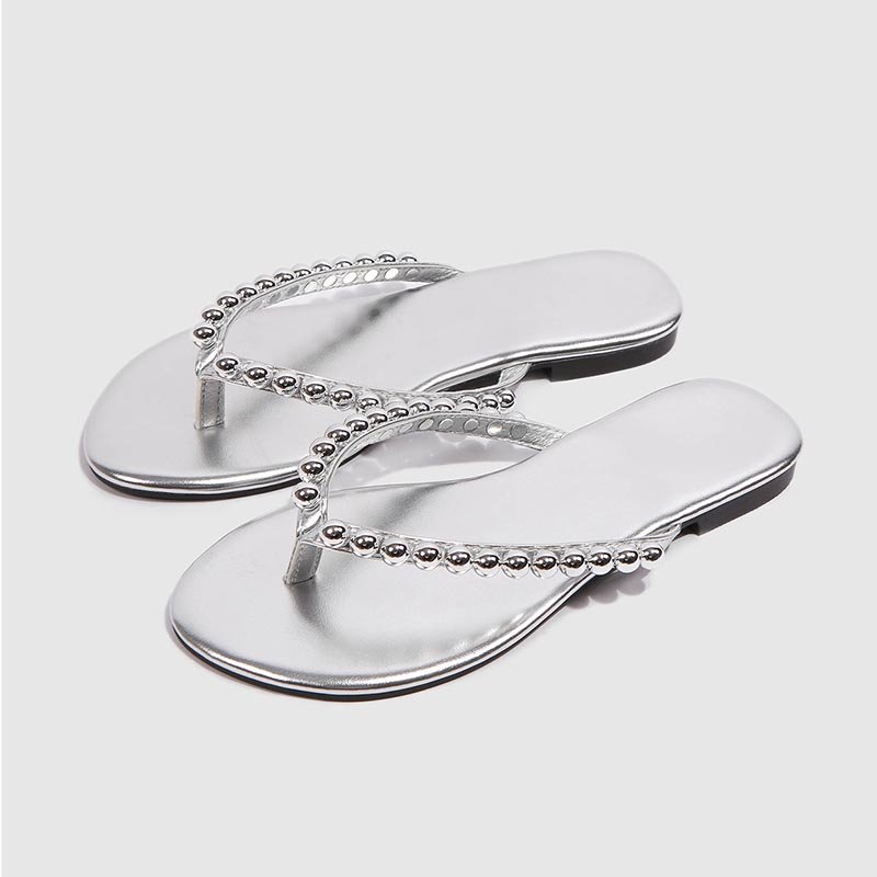 Women Pearl Flip Flops Silver - Image 5