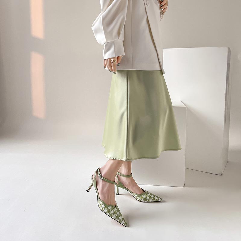 Women Plaid Colorblock High Heels - Image 3