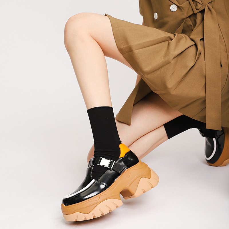 Women Platform Color Block Leather Shoes - Image 3