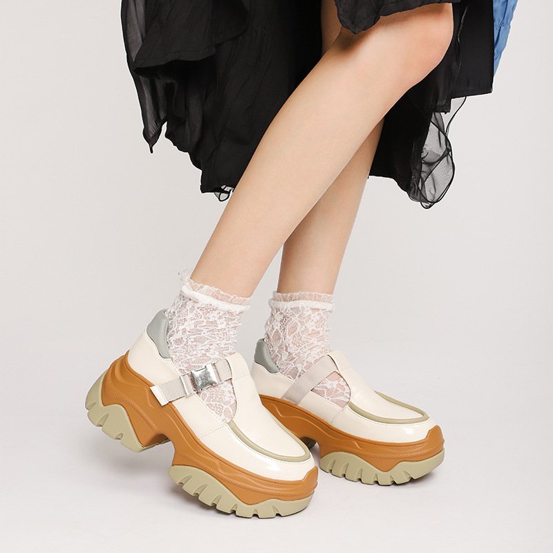 Women Platform Color Block Leather Shoes - Image 4