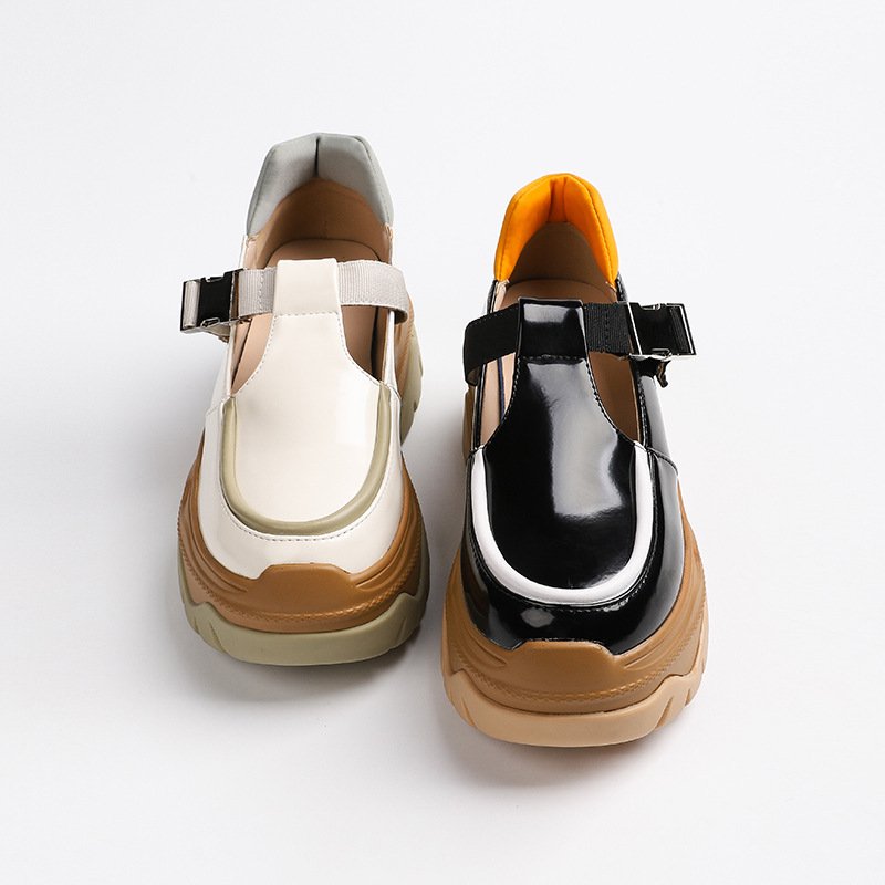 Women Platform Color Block Leather Shoes - Image 5