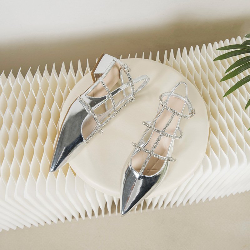 Pointed Toe Rhinestone Sandals Silver - Image 5