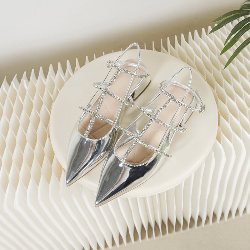 Pointed Toe Rhinestone Sandals Silver - Image 4