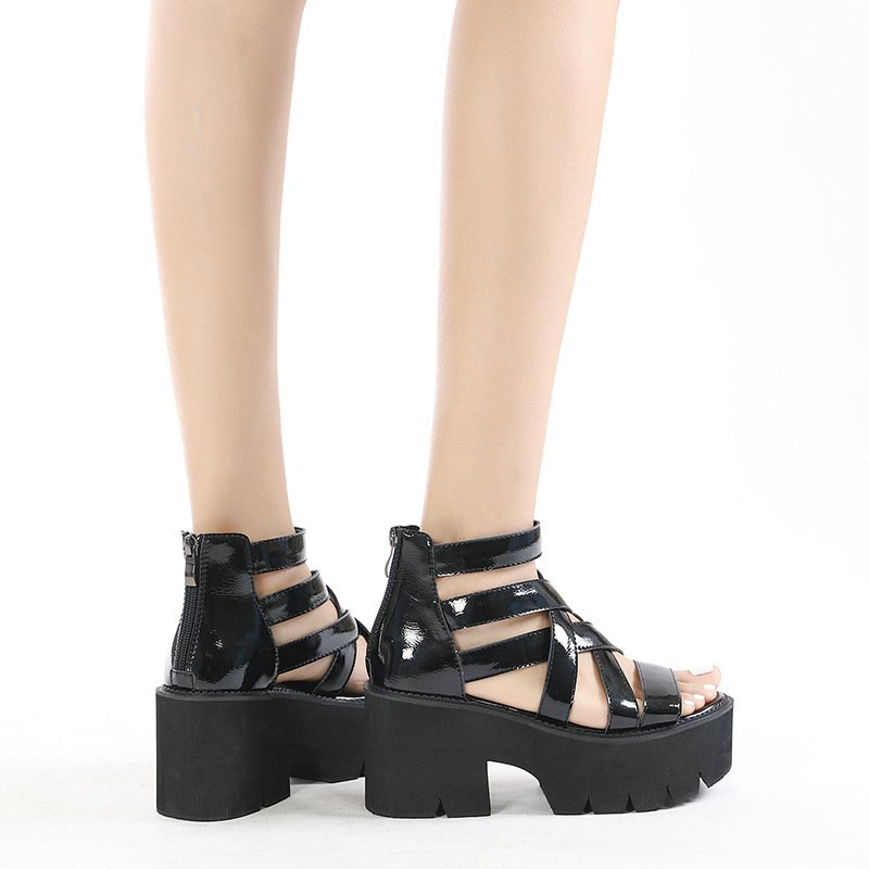 Women Patent Leather Platform Roman Sandals - Image 4
