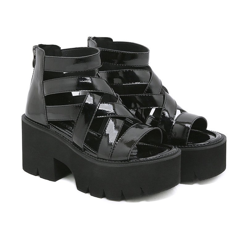 Women Patent Leather Platform Roman Sandals - Image 5