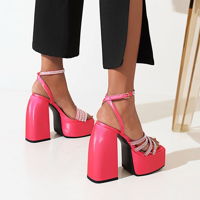 Rhinestone Strap Platform Heeled Sandals - Image 5