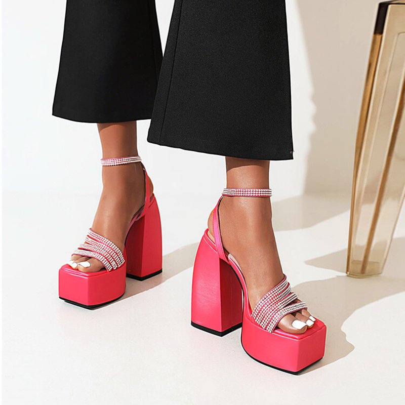Rhinestone Strap Platform Heeled Sandals - Image 4
