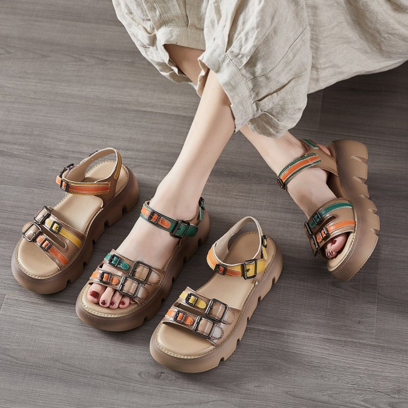 Women Leather Platform Sandals - Image 4