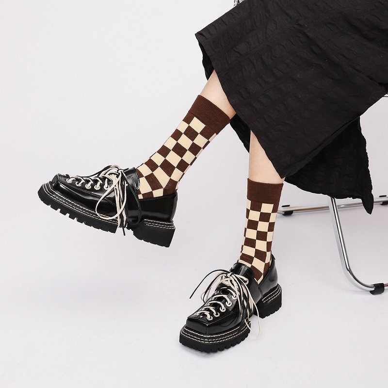Women Square Lace-up Leather Shoes - Image 3