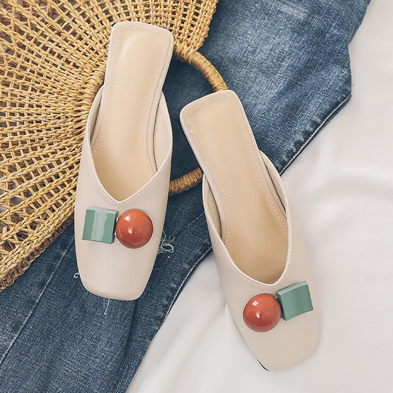 Women Square Toe Geometric Slippers - Image 5