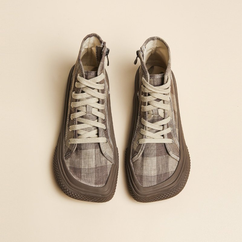 Women Square Toe Plaid Casual Shoes - Image 4