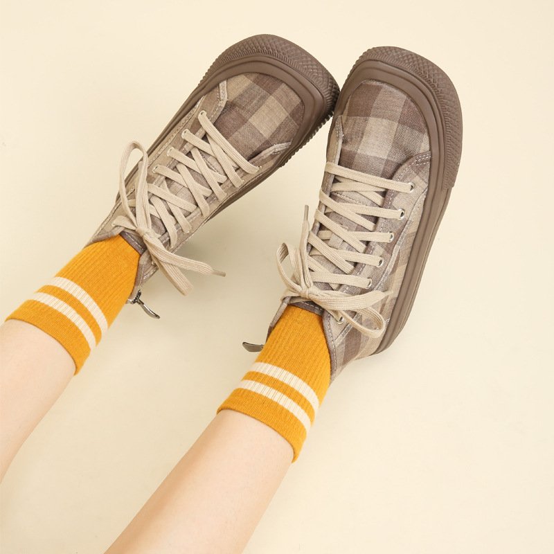 Women Square Toe Plaid Casual Shoes - Image 3