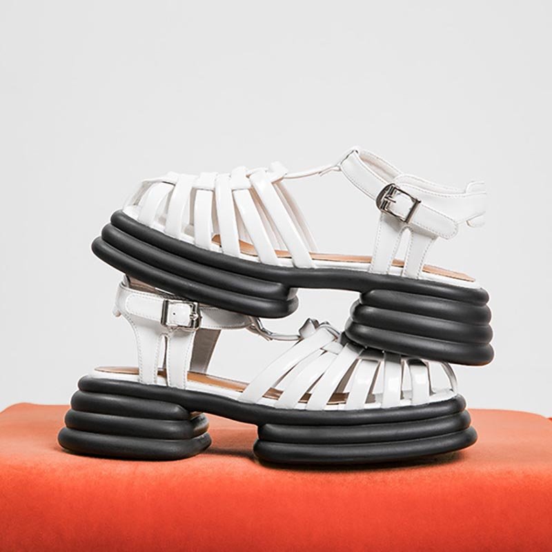 Women Square-toe Woven Cutout Sandals - Image 5
