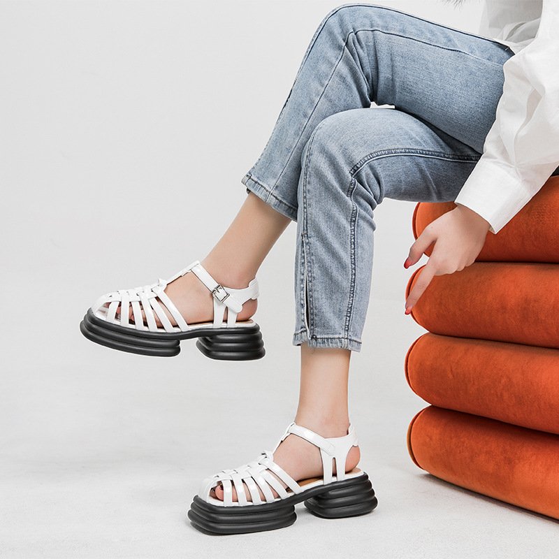 Women Square-toe Woven Cutout Sandals - Image 3