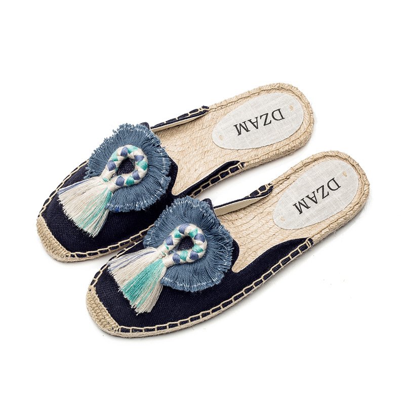 Women Straw Fringed Fisherman Slippers - Image 4