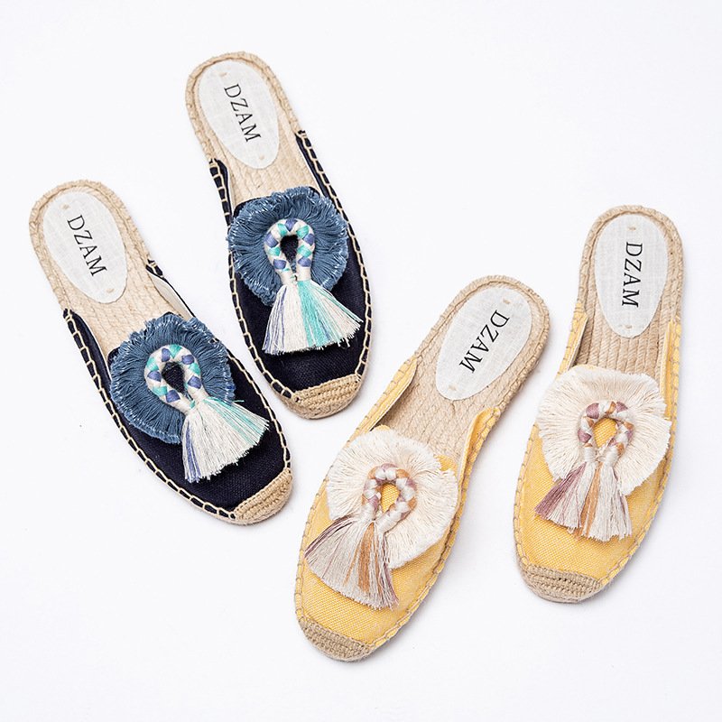 Women Straw Fringed Fisherman Slippers - Image 5