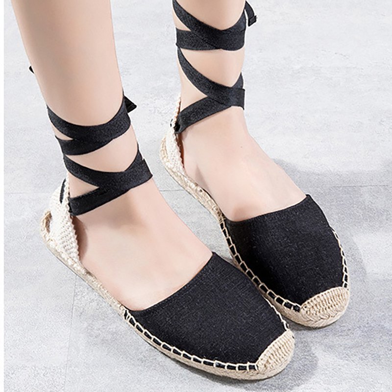 Women Straw Lace-up Fisherman Shoes - Image 3