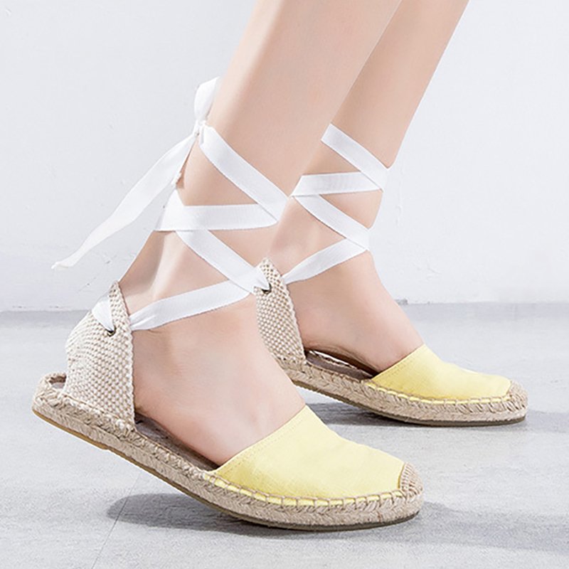 Women Straw Lace-up Fisherman Shoes - Image 4