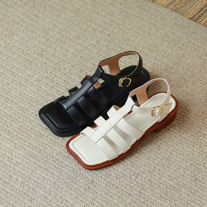 Women Vintage Square Toe Sandals - Image 5