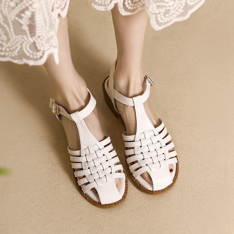 Women Vintage Woven Cutout Sandals - Image 3