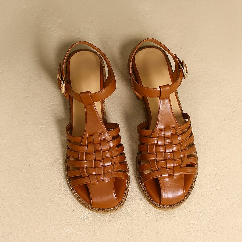 Women Vintage Woven Cutout Sandals - Image 4