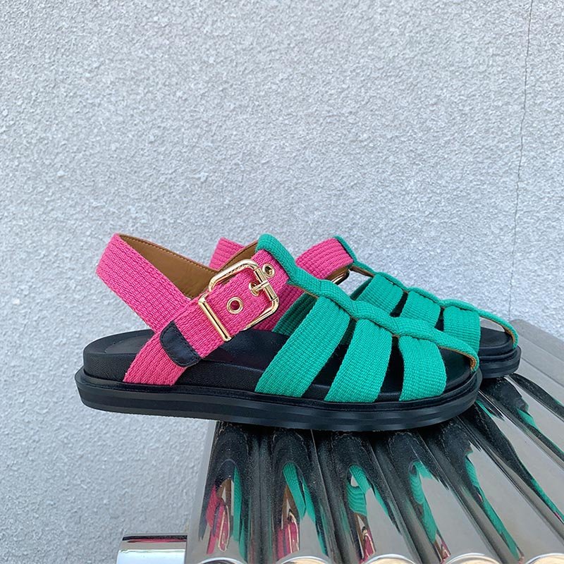 Women Woven Cutout Colorblock Sandals - Image 3