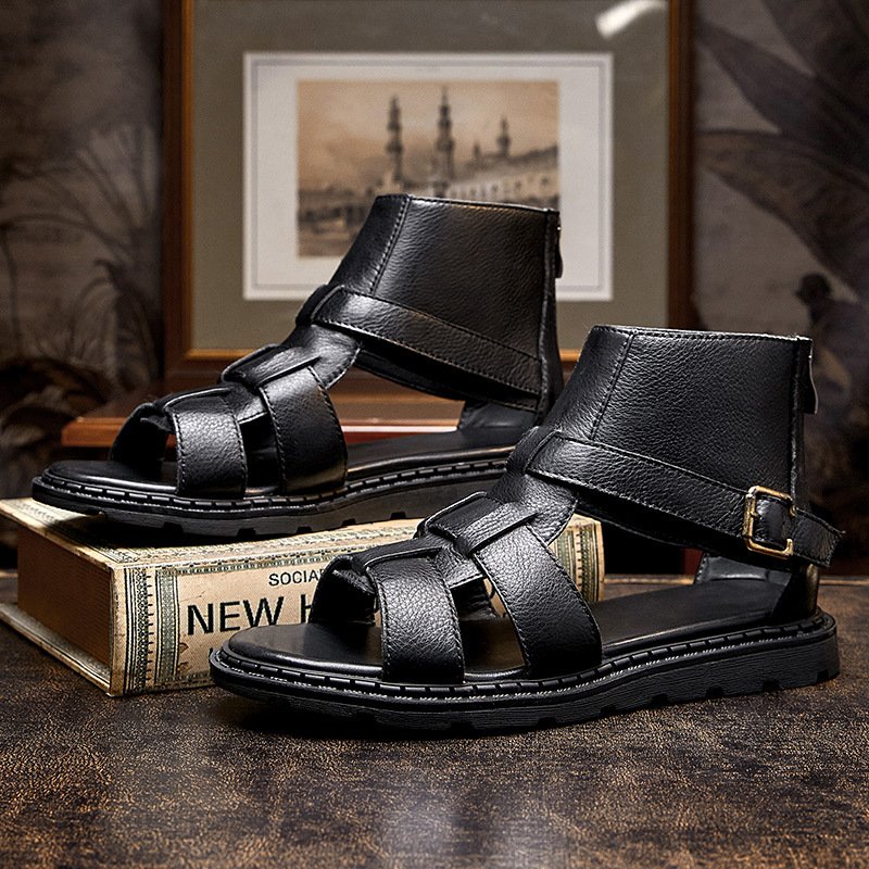 Zipper Cutout Leather Sandals - Image 5