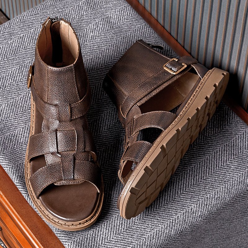 Zipper Cutout Leather Sandals - Image 3