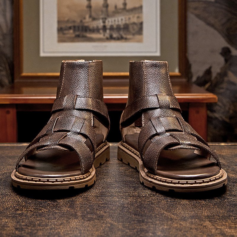 Zipper Cutout Leather Sandals - Image 4